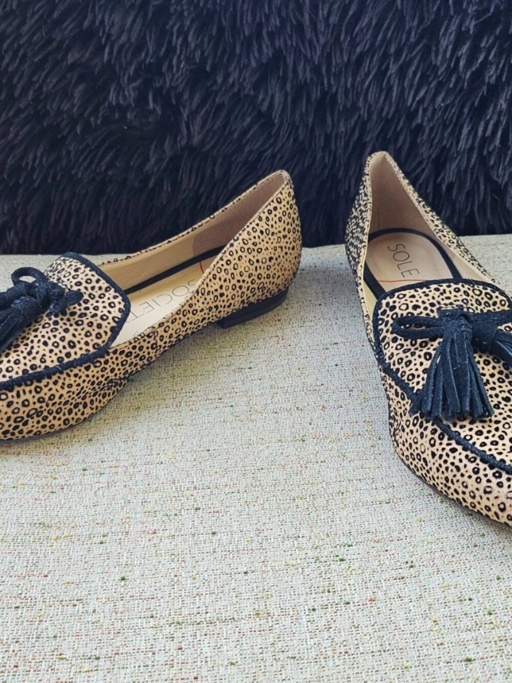 Sole Society Loafer Shoes Flat SO-HADLEE Tassel Bow Leather/Textile Size 8M 38.5 - Picture 5 of 12
